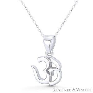 Om Aum Symbol Hindu / Buddhist Charm Pendant in Solid .925 Sterling Silver